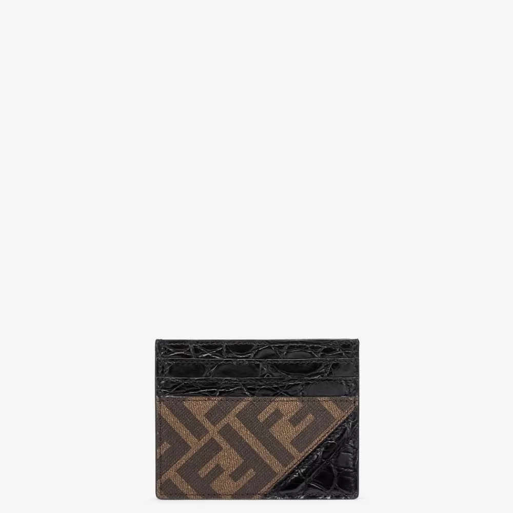 Fendi Kartenetuis<Ausweisetui Aus Stoff In Braun Und Kaimanleder In Schwarz