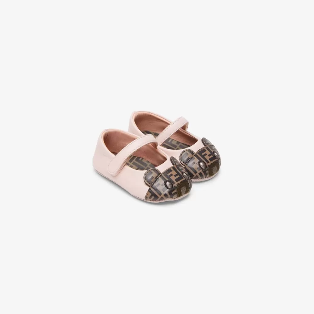 Fendi Baby Madchen<Baby-Ballerina Aus Leder In Rosa Mit Barenlogo