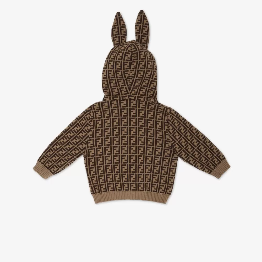 Fendi Baby Junge<Baby-Cardigan Aus Baumwolle Und Kaschmir Mit Tabakfarbenen Ff-Ohren Und Logo
