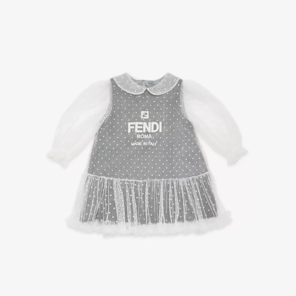 Fendi Baby Madchen<Baby-Kleid Aus Flanell Und Tull Mit Stickereien