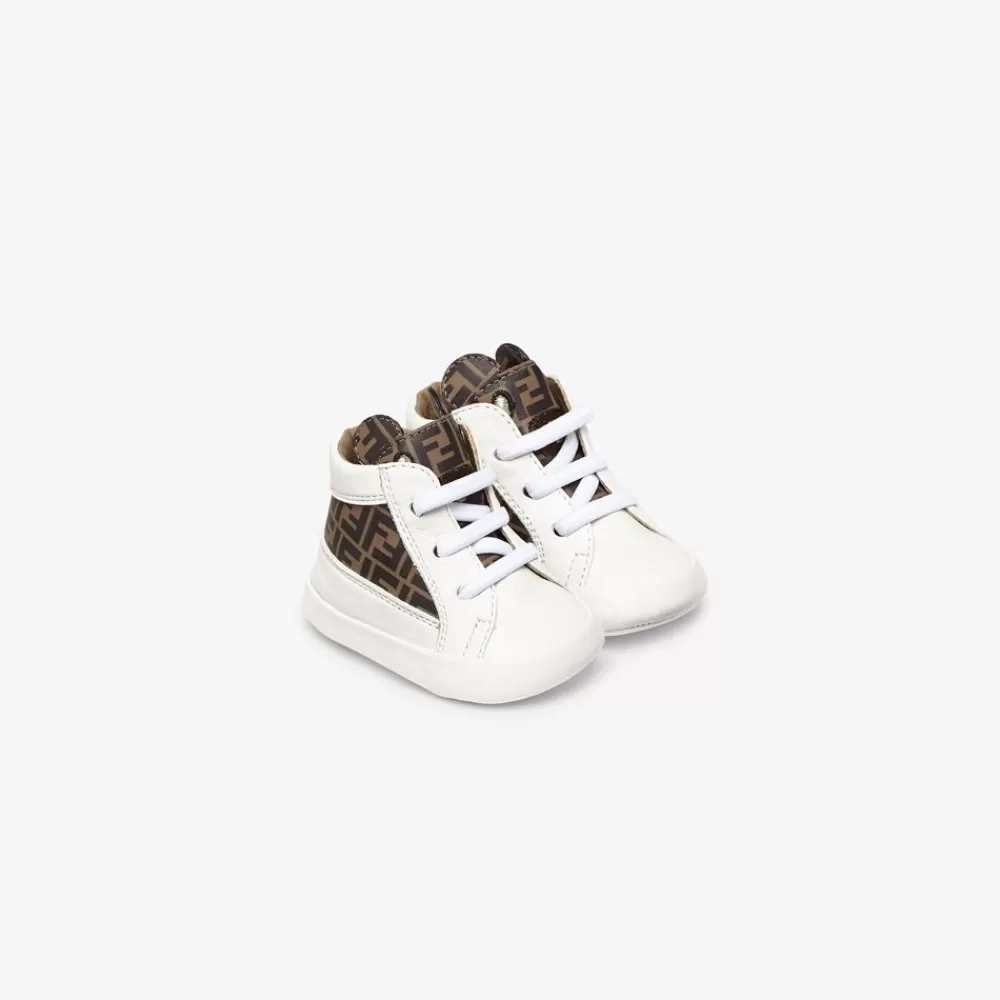 Fendi Baby Madchen<Baby-Schuhe Aus Nappaleder In Weis Und Ff-Logo In Tabakfarbe