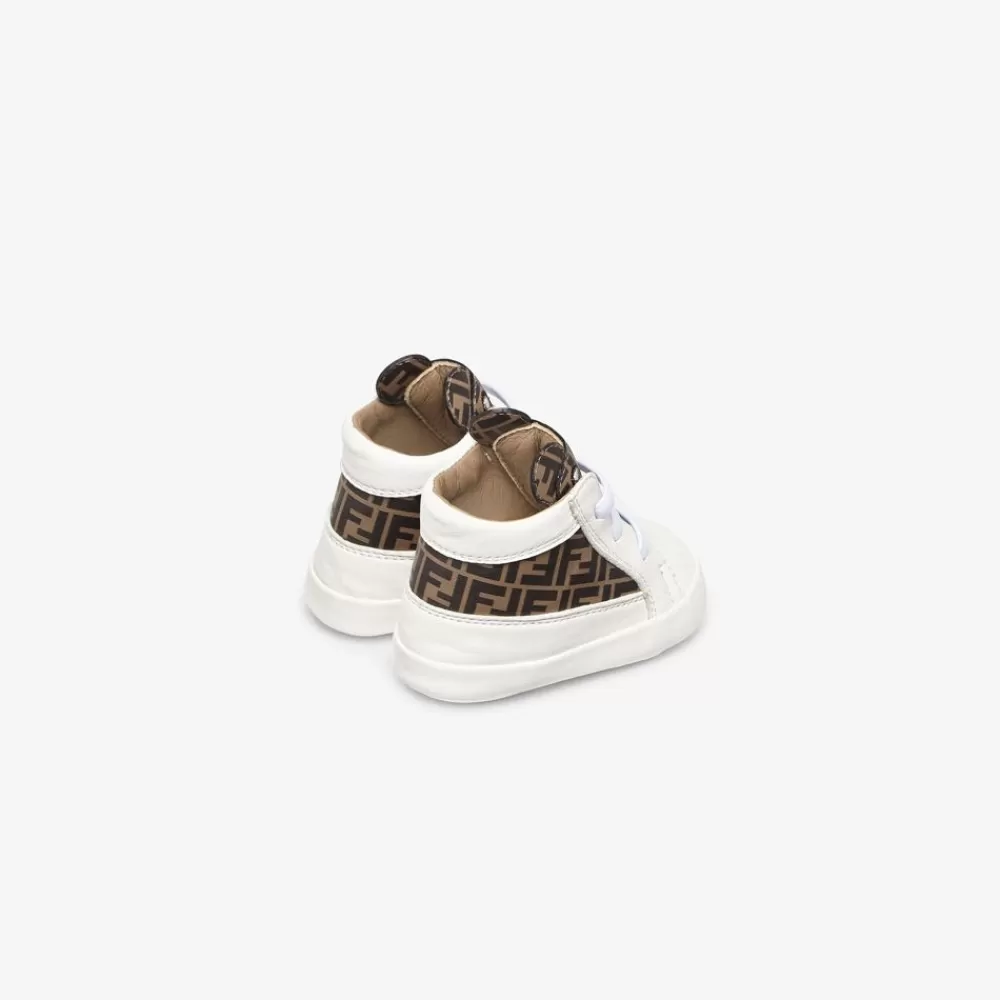 Fendi Baby Madchen<Baby-Schuhe Aus Nappaleder In Weis Und Ff-Logo In Tabakfarbe