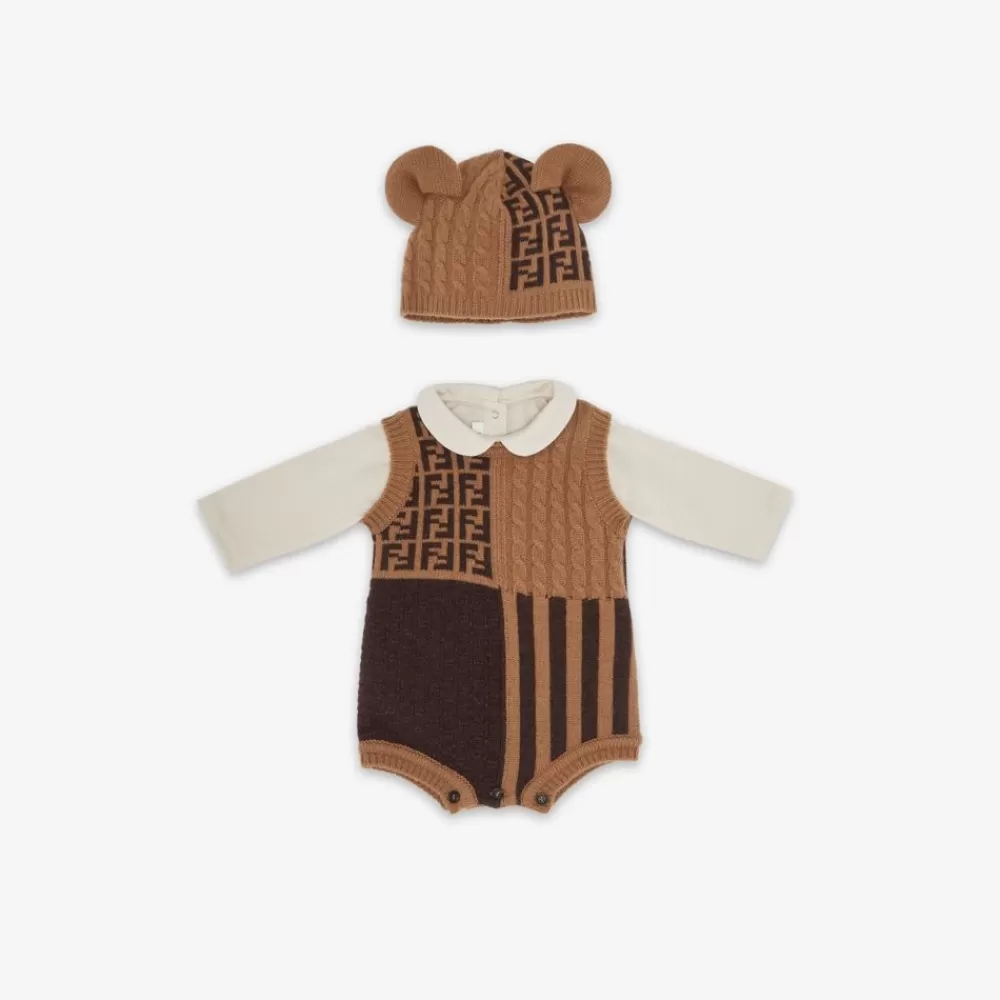 Fendi Baby Junge<Baby-Set Aus Wolle Und Kaschmir In Braun Und Tabakfarben