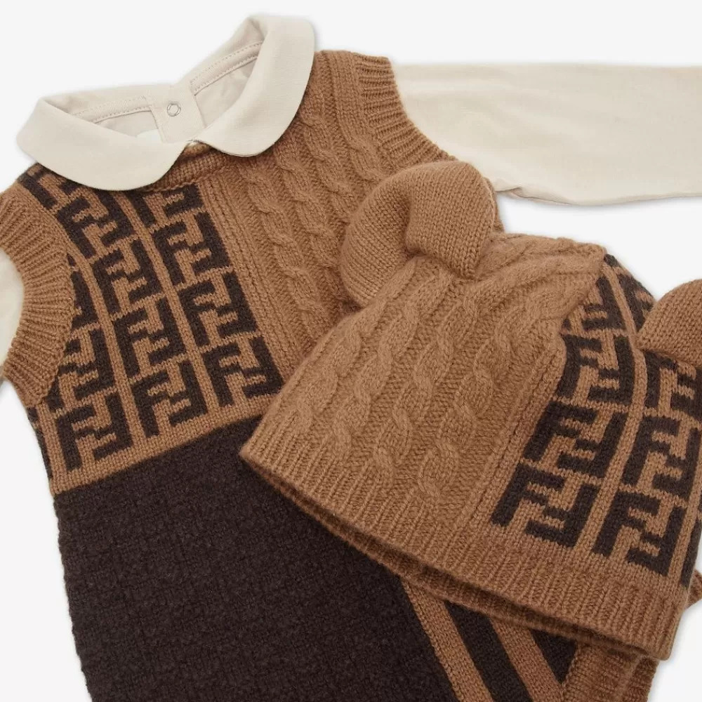 Fendi Baby Junge<Baby-Set Aus Wolle Und Kaschmir In Braun Und Tabakfarben
