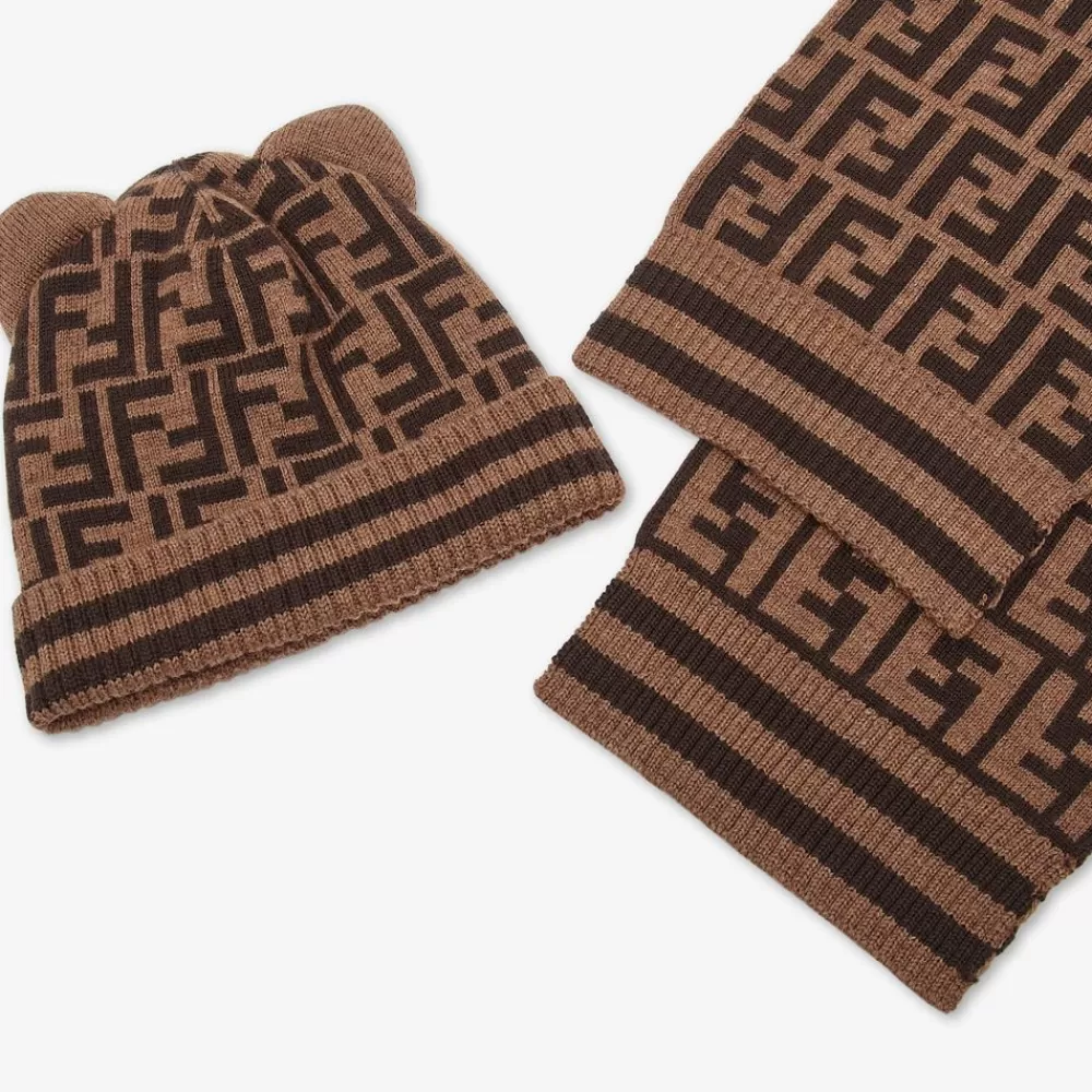 Fendi Baby Madchen<Baby-Set Bestehend Aus Schal Und Mutze Aus Strick Mit Logo