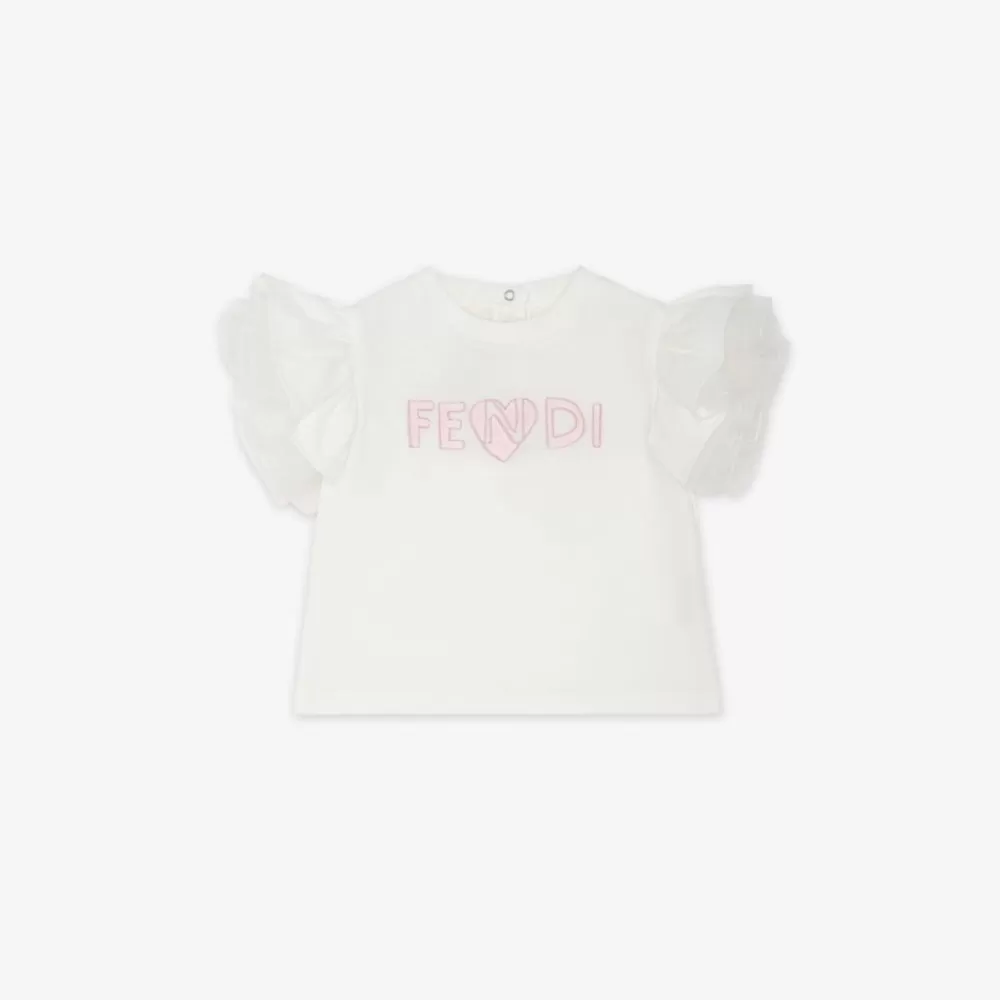 Fendi Baby Madchen<Baby-T-Shirt Aus Jersey Und Tull In Weis