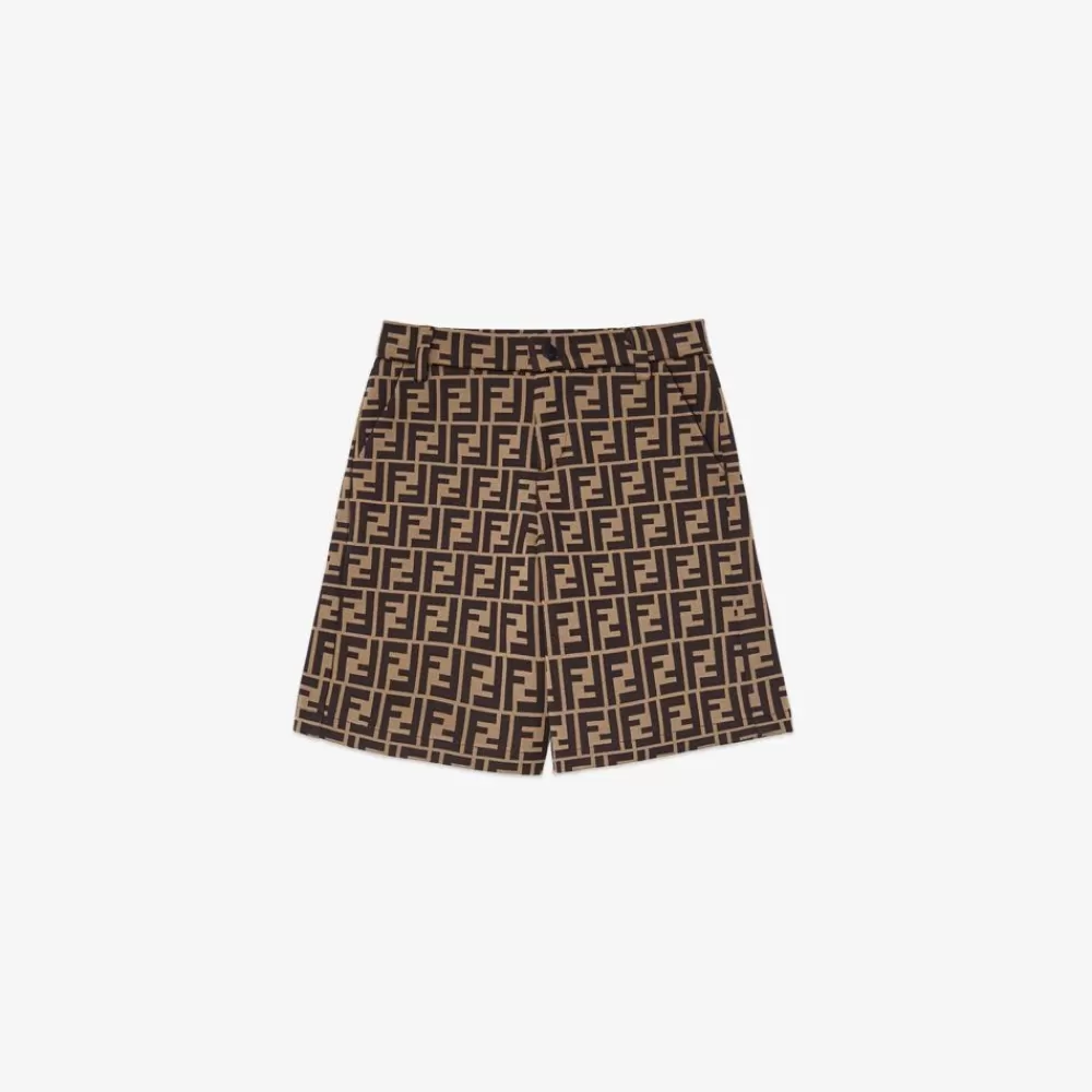 Fendi Ready To Wear<Bermudas Aus Schwerem Baumwolljersey In Tabakbraun