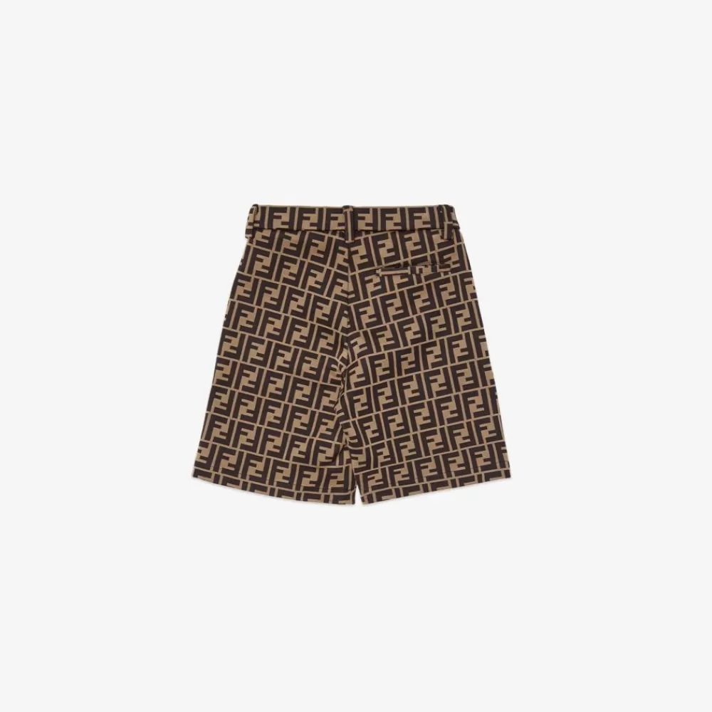 Fendi Ready To Wear<Bermudas Aus Schwerem Baumwolljersey In Tabakbraun