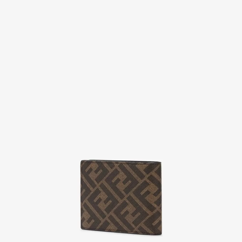 Fendi Portemonnaies<Bifold-Portemonnaie Aus Stoff In Braun Und Kaimanleder In Schwarz