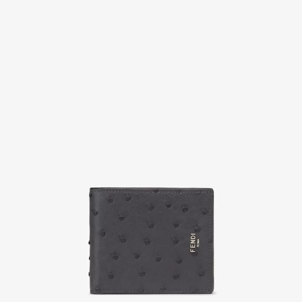 Fendi Portemonnaies<Bifold-Portemonnaie Aus Strausenleder In Grau