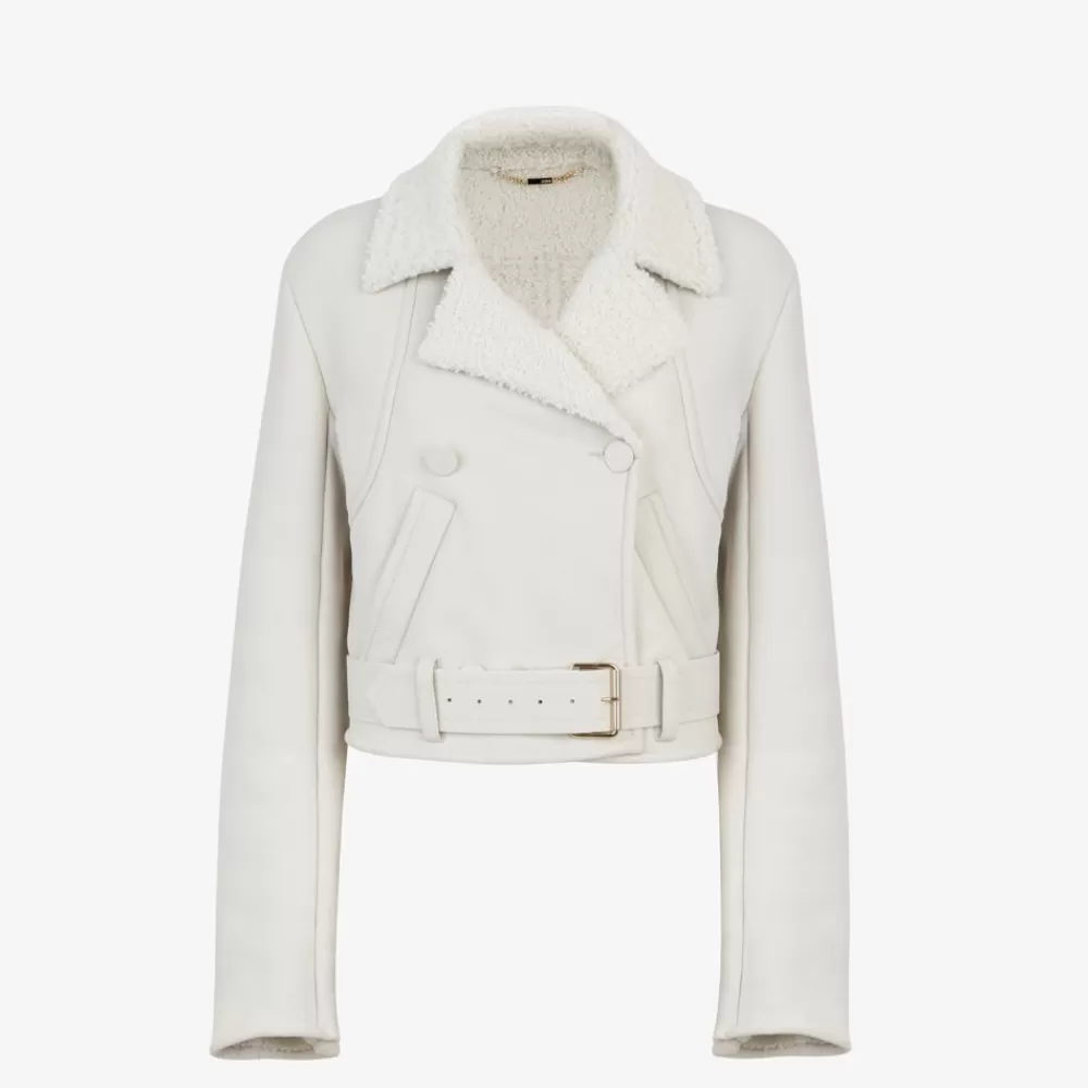 Fendi Jacken<Blouson Aus Leder In Weis Und Shearling