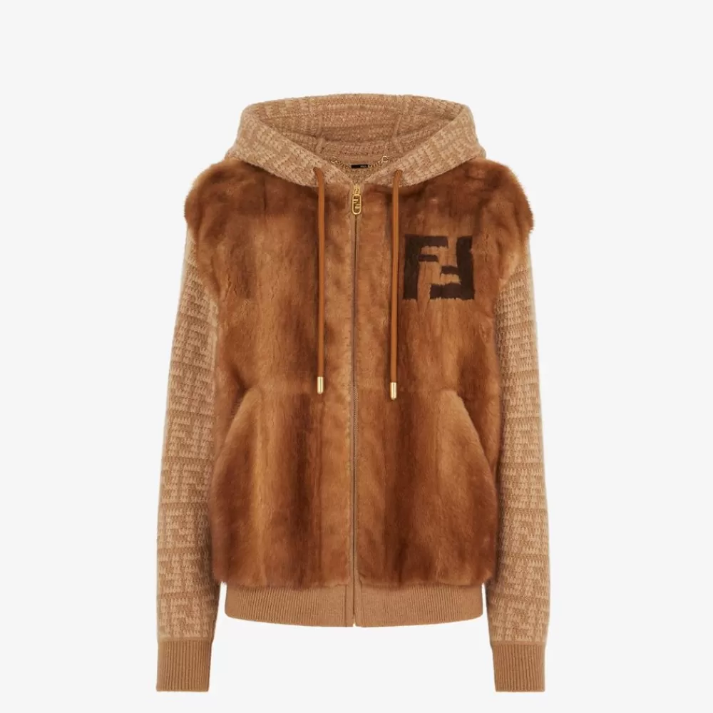 Fendi Mantel Und Oberbekleidung<Blouson Aus Nerzpelz Und Kaschmir In Braun