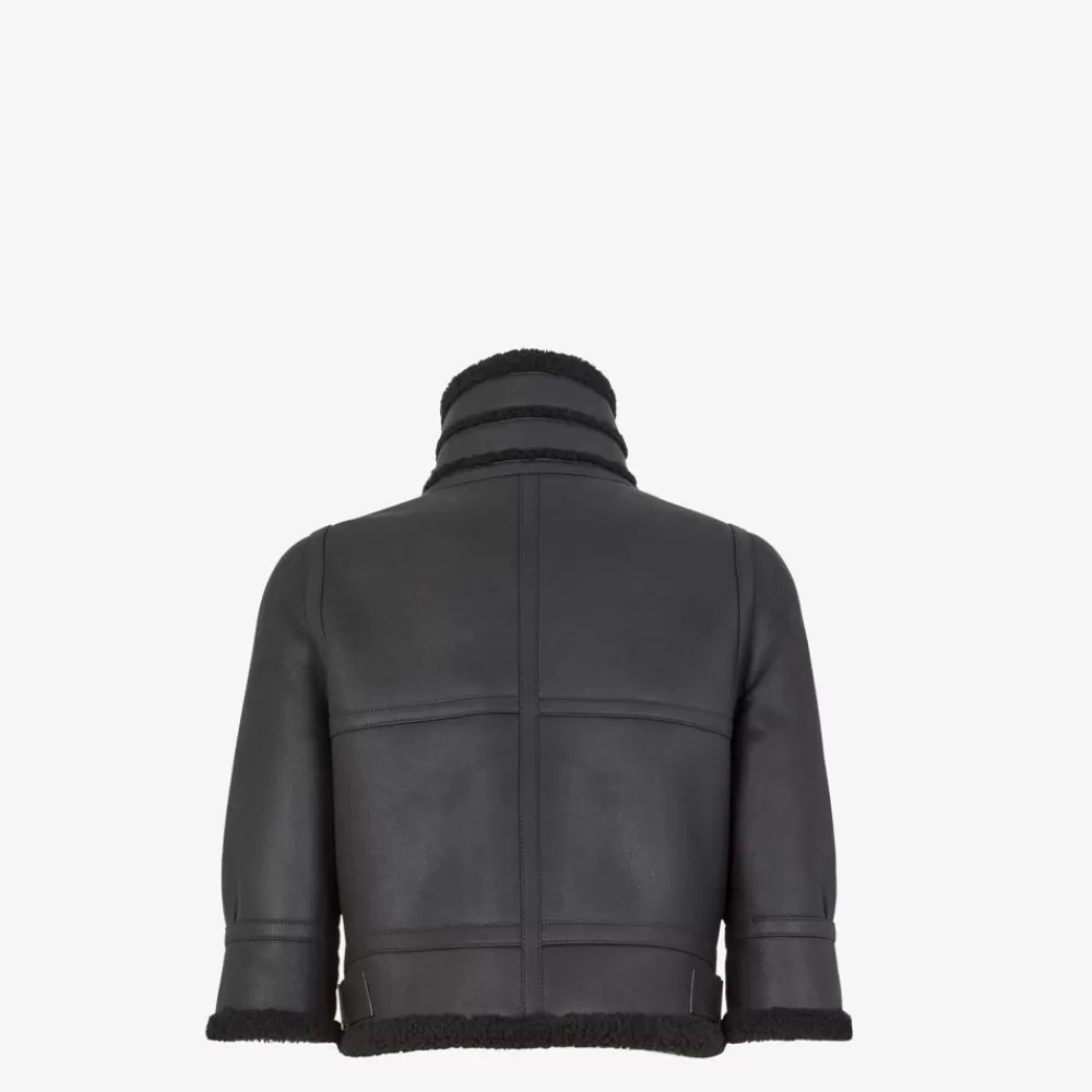 Fendi Mantel Und Oberbekleidung<Bomberjacke Aus Schwarzem Leder Und Shearling