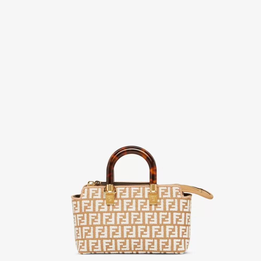 Fendi Mini-Taschen<Boston Bag Aus Raffia-Bast Mit Ff-Muster Aus Gobelingewebe In Weis