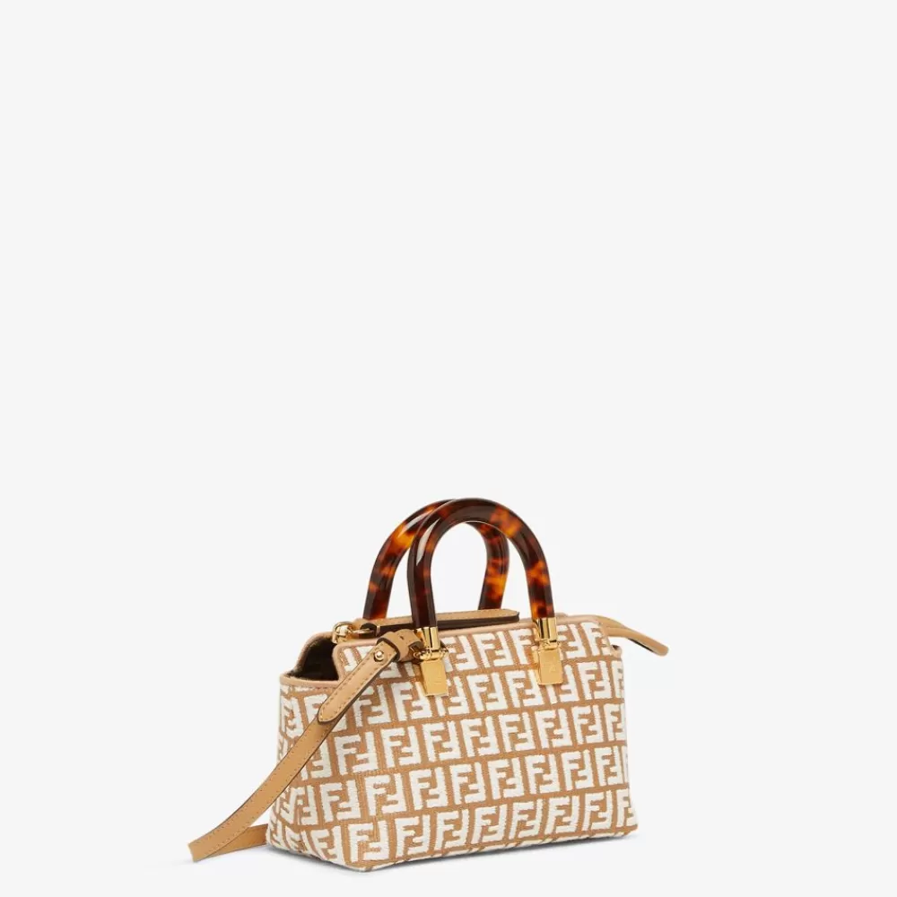 Fendi Mini-Taschen<Boston Bag Aus Raffia-Bast Mit Ff-Muster Aus Gobelingewebe In Weis