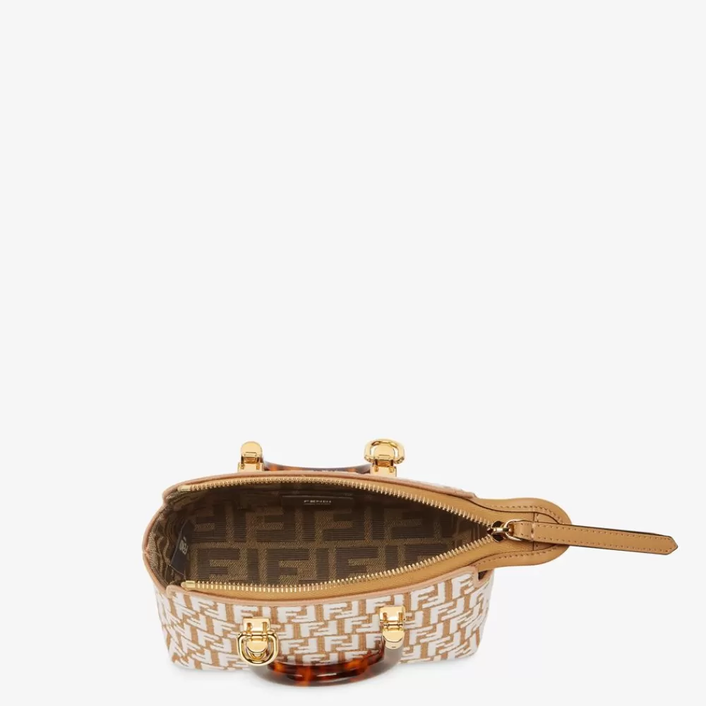 Fendi Mini-Taschen<Boston Bag Aus Raffia-Bast Mit Ff-Muster Aus Gobelingewebe In Weis