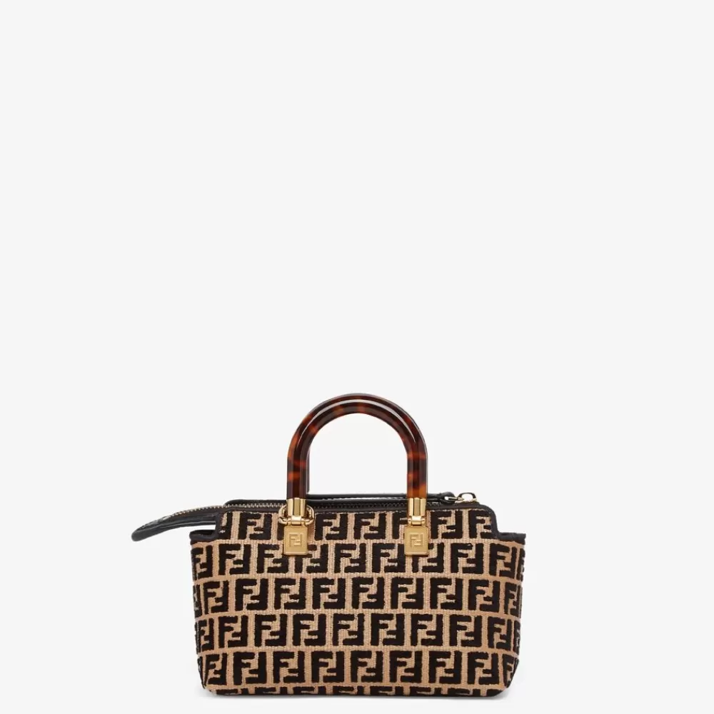 Fendi Mini-Taschen<Boston Bag In Kleiner Grose Aus Raffia-Bast Mit Ff-Muster Aus Gobelingewebe In Schwarz