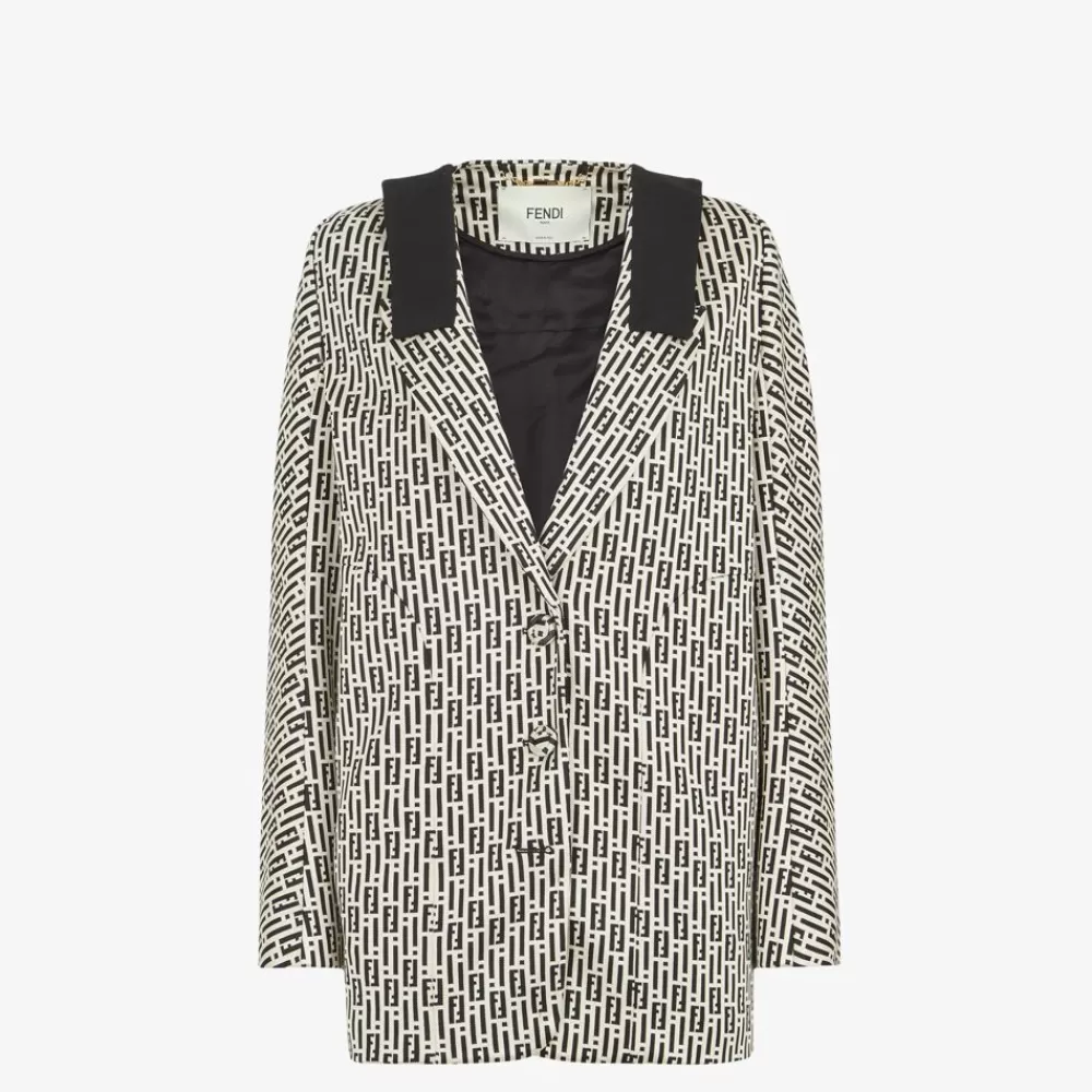 Fendi Mantel Und Oberbekleidung<Caban Aus Bedrucktem Jersey In Schwarz Und Weis