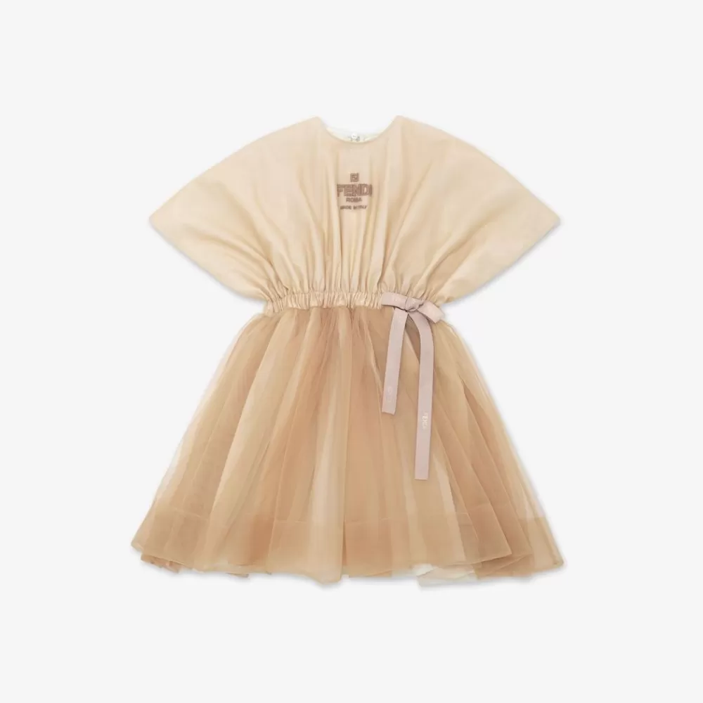 Fendi Ready To Wear< Roma Kleid Aus Tull In Beige
