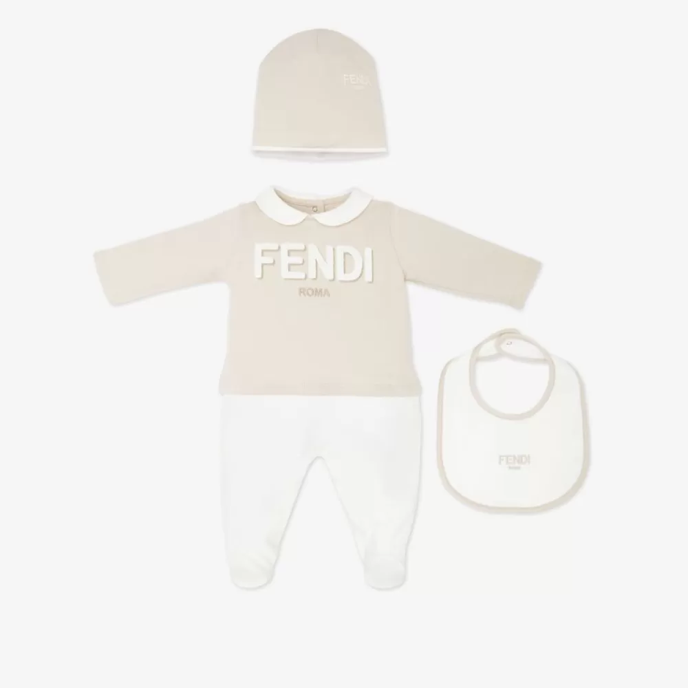 Fendi Baby Madchen< Roma Set Aus Beigefarbenem Jersey