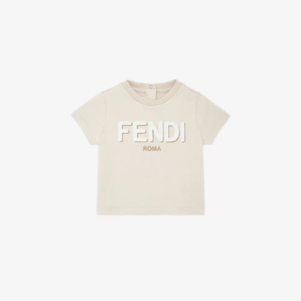 Fendi Baby Madchen< Roma T-Shirt Aus Beigefarbenem Jersey