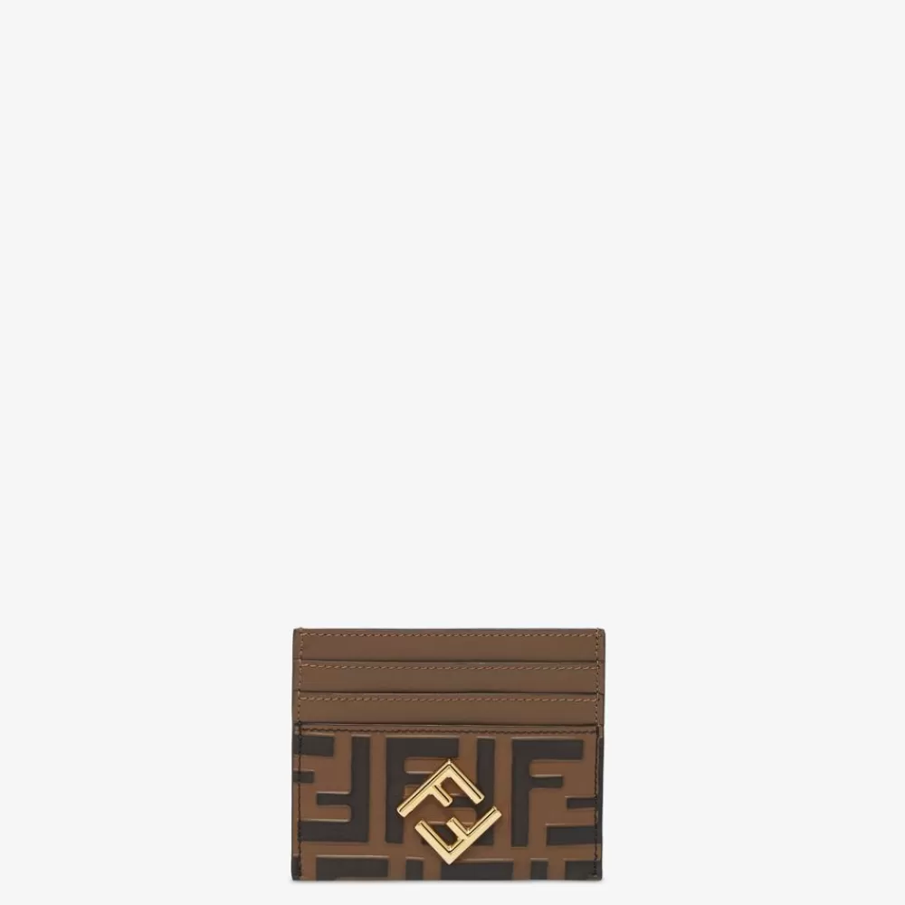 Fendi Kartenetuis Und Kleine Accessoires<Flaches Kartenetui Aus Leder Mit Ff-Details In Braun Und Schwarz