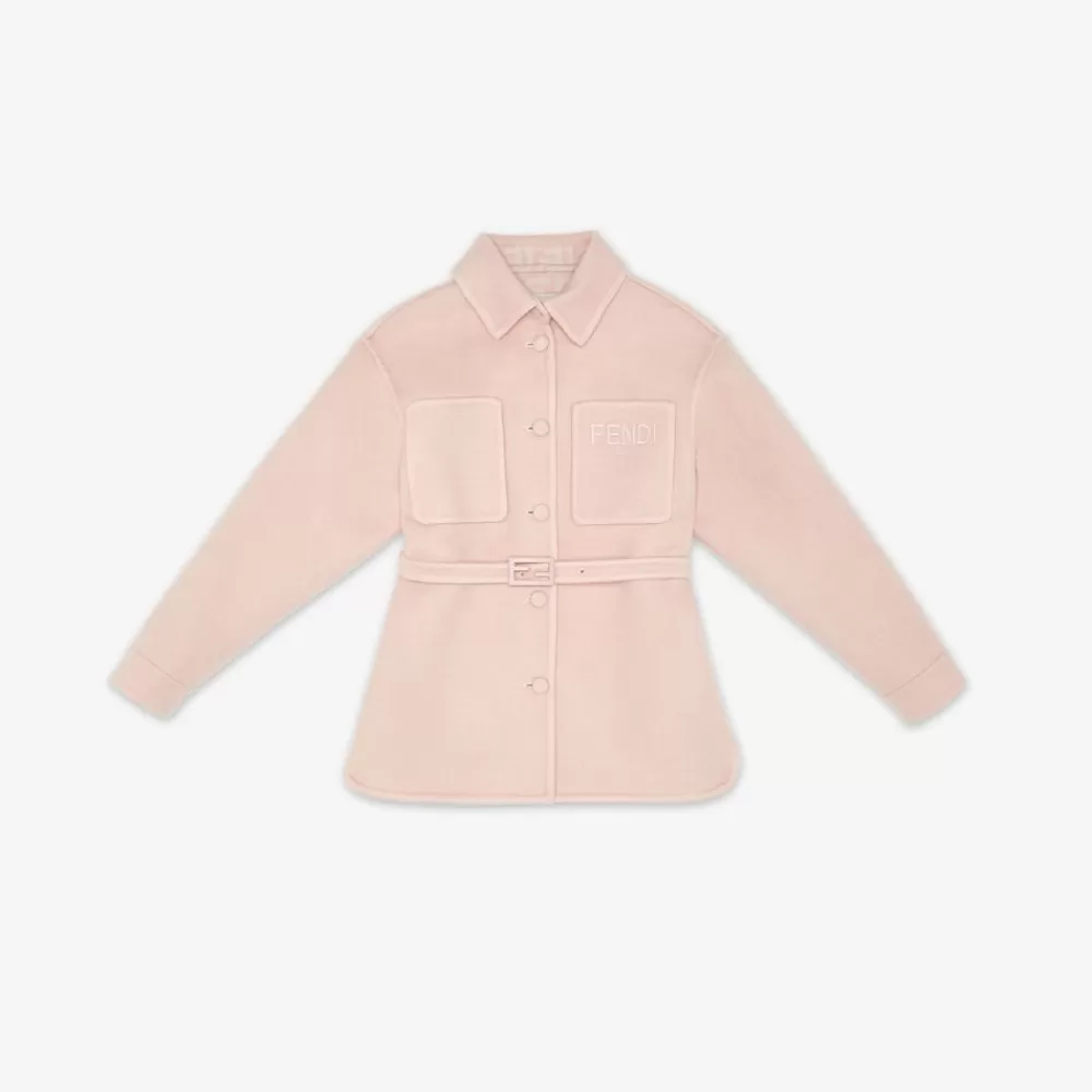 Fendi Ready To Wear<Hemdjacke Aus Doppelseitigem Stoff In Rosa Mit Ff-Logo In Cremefarben Und In Rosa