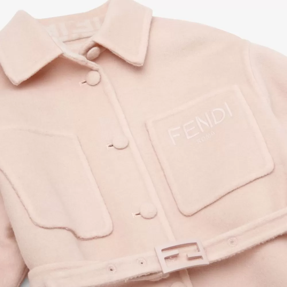 Fendi Ready To Wear<Hemdjacke Aus Doppelseitigem Stoff In Rosa Mit Ff-Logo In Cremefarben Und In Rosa