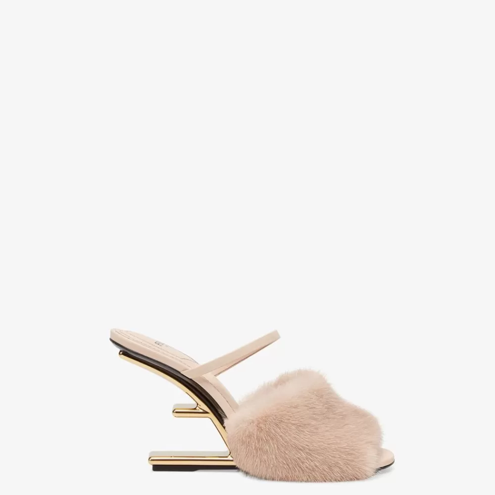 Fendi Pantoletten Und Sandalen<High Heel Sandale Aus Nerz In Rosa