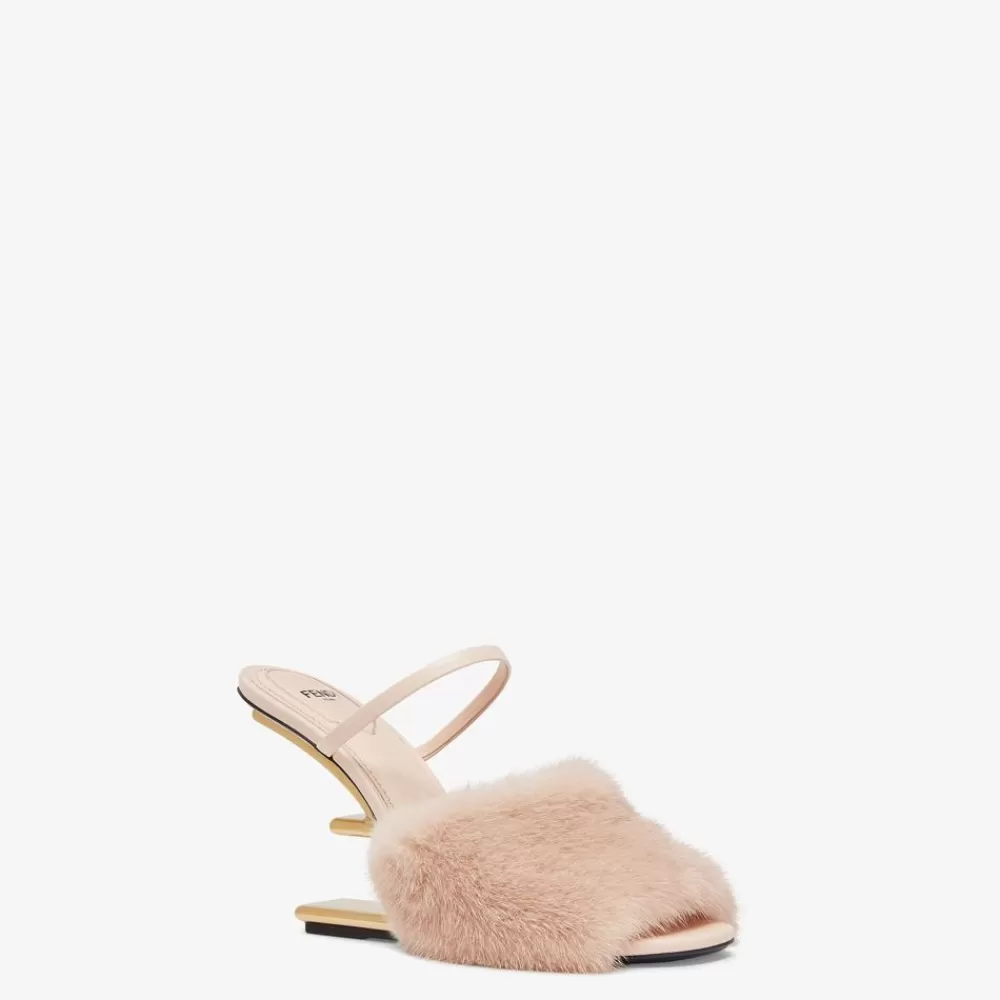 Fendi Pantoletten Und Sandalen<High Heel Sandale Aus Nerz In Rosa