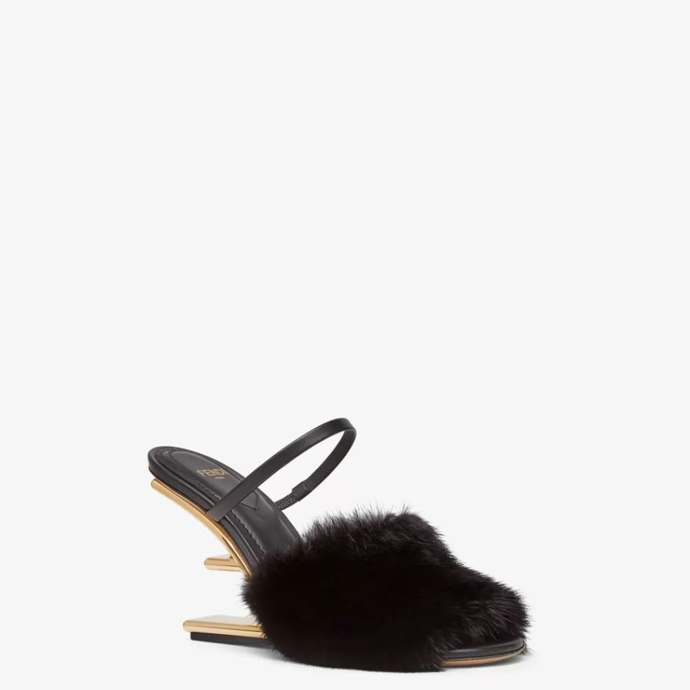 Fendi Pantoletten Und Sandalen<High Heel Sandale Aus Nerz In Schwarz