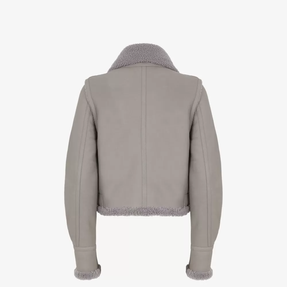 Fendi Mantel Und Oberbekleidung<Jacke Aus Leder In Grau Und Shearling
