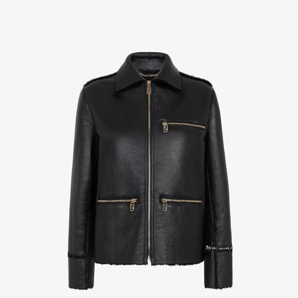 Fendi Mantel Und Oberbekleidung<Jacke Aus Leder In Schwarz Und Shearling