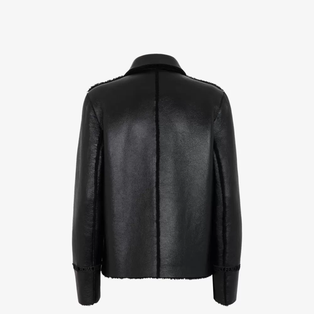 Fendi Mantel Und Oberbekleidung<Jacke Aus Leder In Schwarz Und Shearling