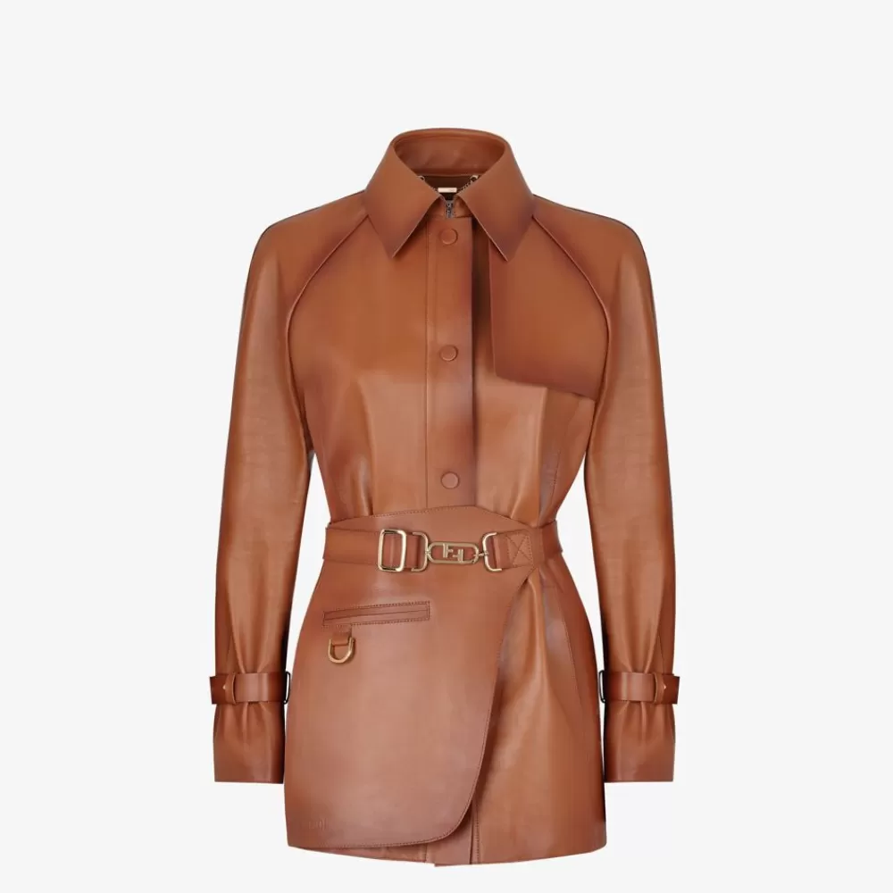 Fendi Mantel Und Oberbekleidung<Jacke Aus Naturfarbenem Leder Mit Farbverlauf