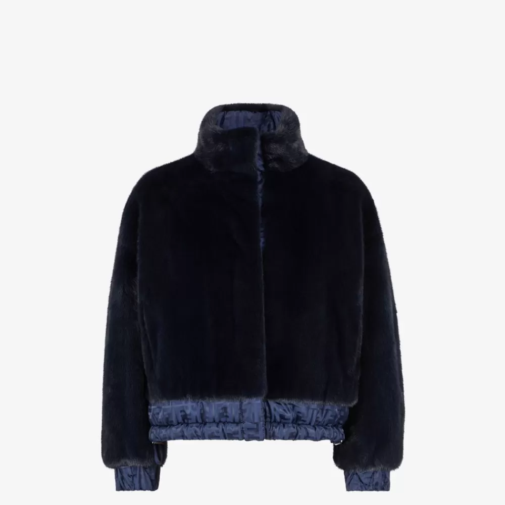 Fendi Mantel Und Oberbekleidung<Jacke Aus Nerz Und Nylon In Blau