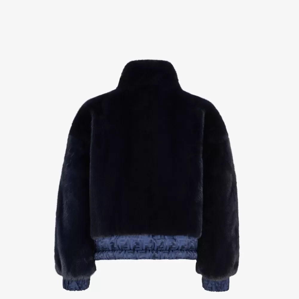 Fendi Mantel Und Oberbekleidung<Jacke Aus Nerz Und Nylon In Blau