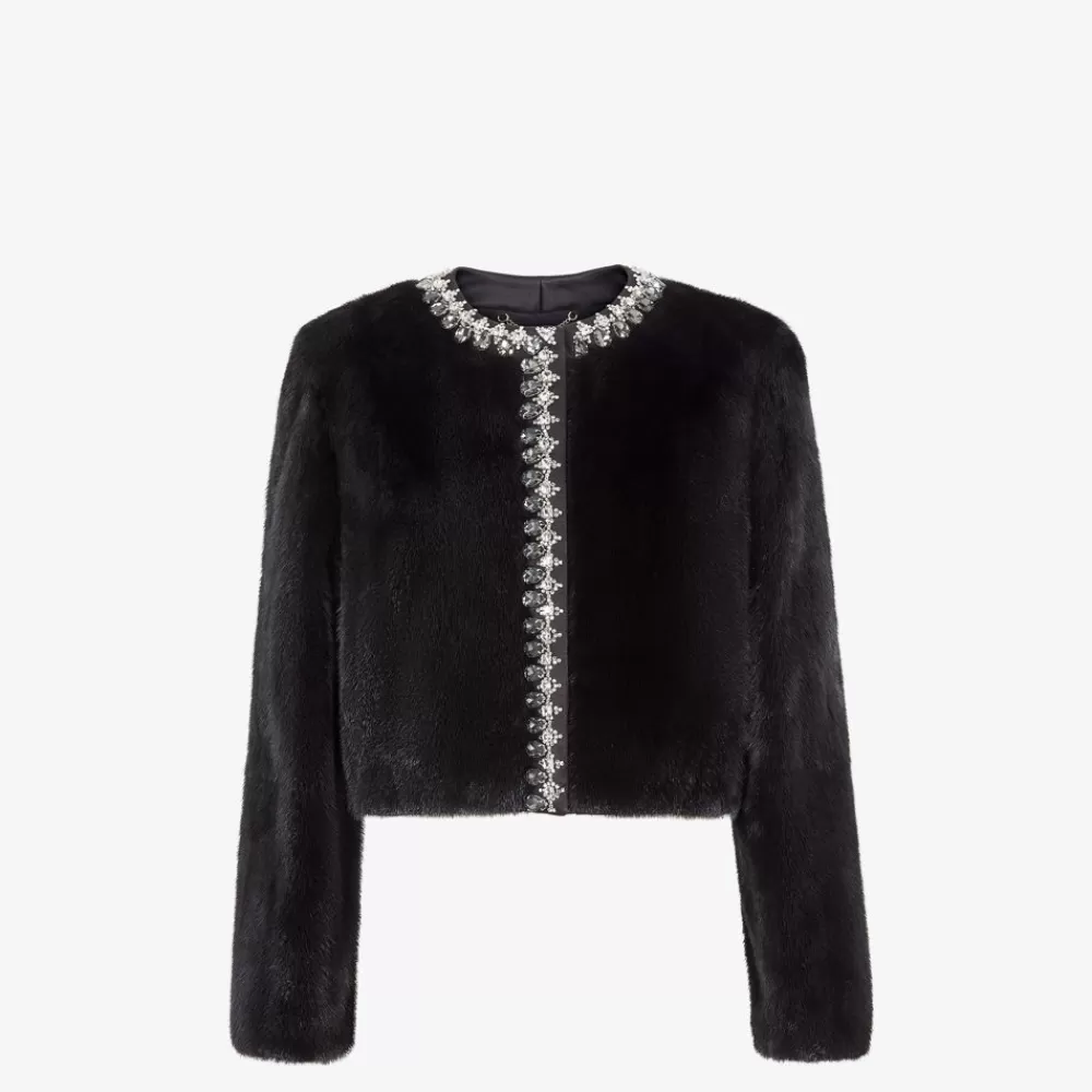 Fendi Mantel Und Oberbekleidung<Jacke Aus Nerzpelz In Schwarz Mit Kristallsteinen