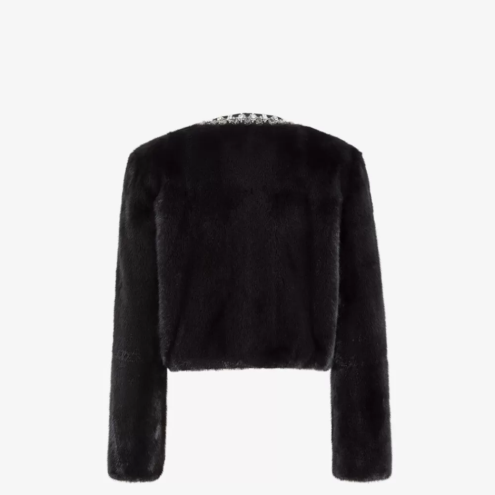 Fendi Mantel Und Oberbekleidung<Jacke Aus Nerzpelz In Schwarz Mit Kristallsteinen