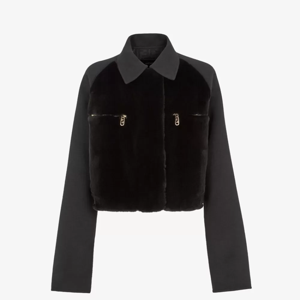 Fendi Mantel Und Oberbekleidung<Jacke Aus Wolle Und Nerzpelz In Schwarz