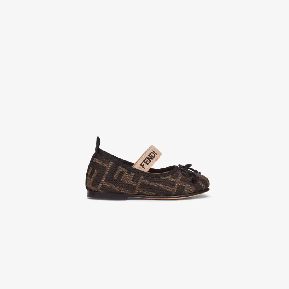 Fendi Schuhe<Junior-Ballerinas Aus Jacquard In Tabakbraun Fur Die Ersten Gehversuche