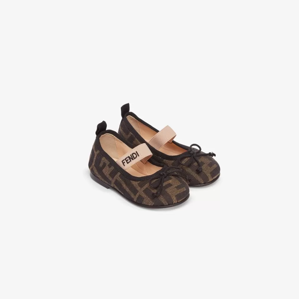 Fendi Schuhe<Junior-Ballerinas Aus Jacquard In Tabakbraun Fur Die Ersten Gehversuche