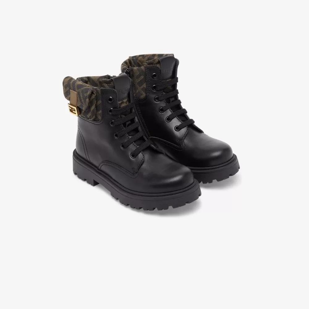 Fendi Schuhe<Junior-Bikerstiefel Aus Nappaleder In Schwarz Und Obermaterial Mit Logo