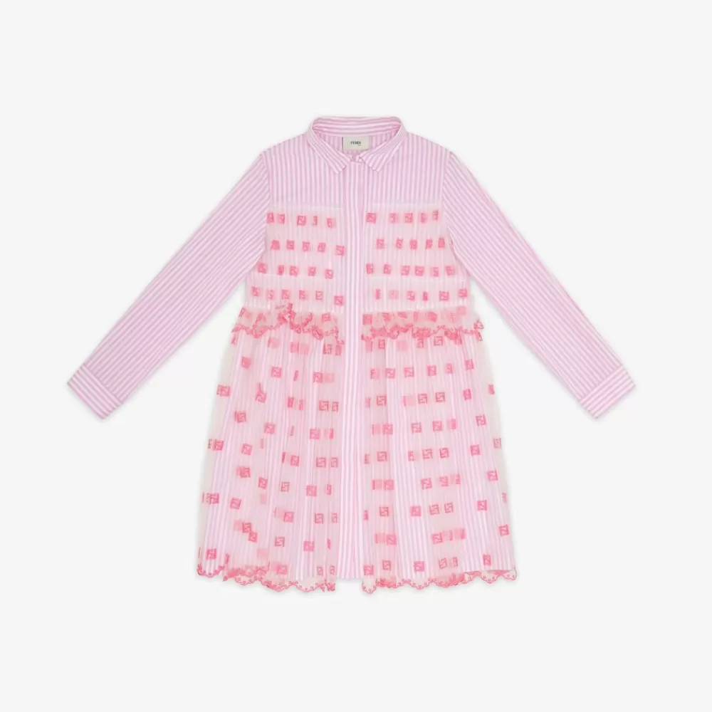 Fendi Ready To Wear<Junior-Kleid Aus Popeline Und Tull In Fluoreszierendem Rosa