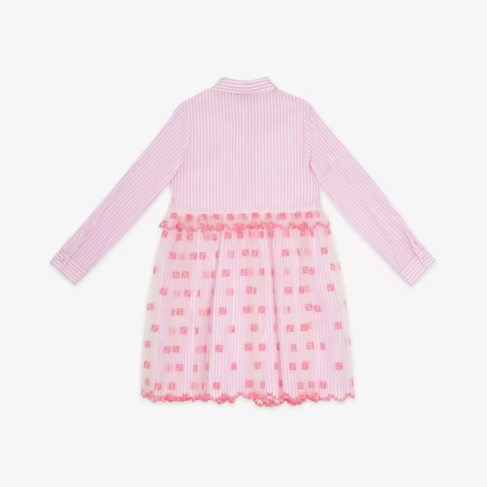 Fendi Ready To Wear<Junior-Kleid Aus Popeline Und Tull In Fluoreszierendem Rosa
