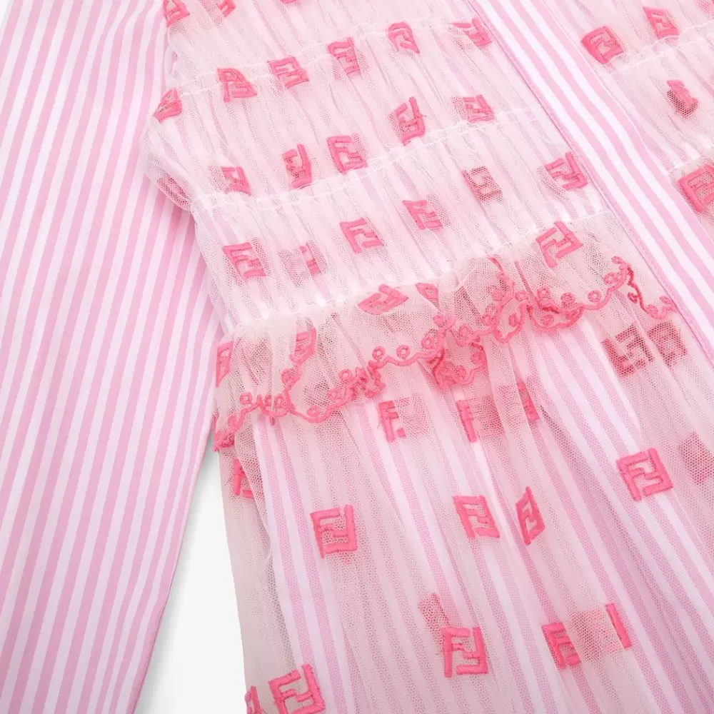 Fendi Ready To Wear<Junior-Kleid Aus Popeline Und Tull In Fluoreszierendem Rosa