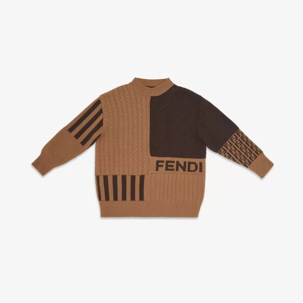 Fendi Ready To Wear<Junior-Pullover Aus Wolle In Braun Und Tabakbraun