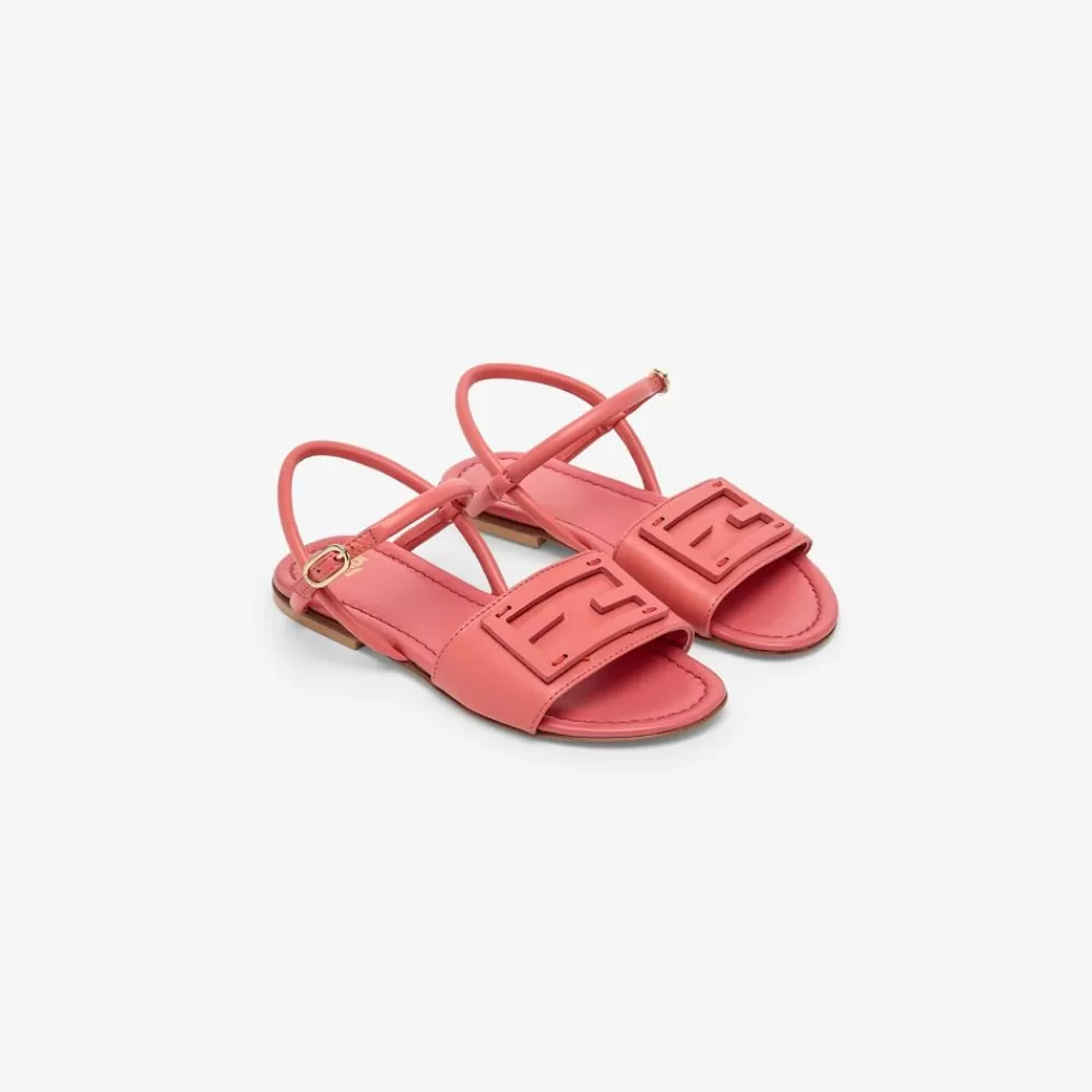Fendi Schuhe<Junior-Sandale Aus Nappaleder In Korallfarben Mit Logo