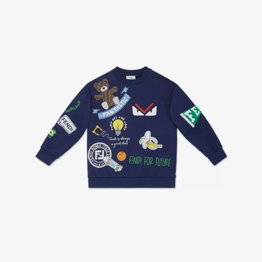 Fendi Ready To Wear<Junior-Sweatshirt In Blau, Mehrfarbig