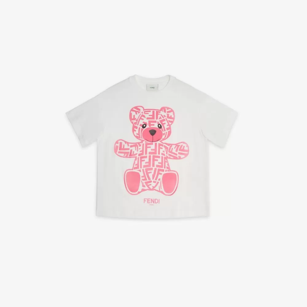 Fendi Ready To Wear<Junior-T-Shirt Aus Jersey In Weis Mit Aufdruck In Fuchsiafarben
